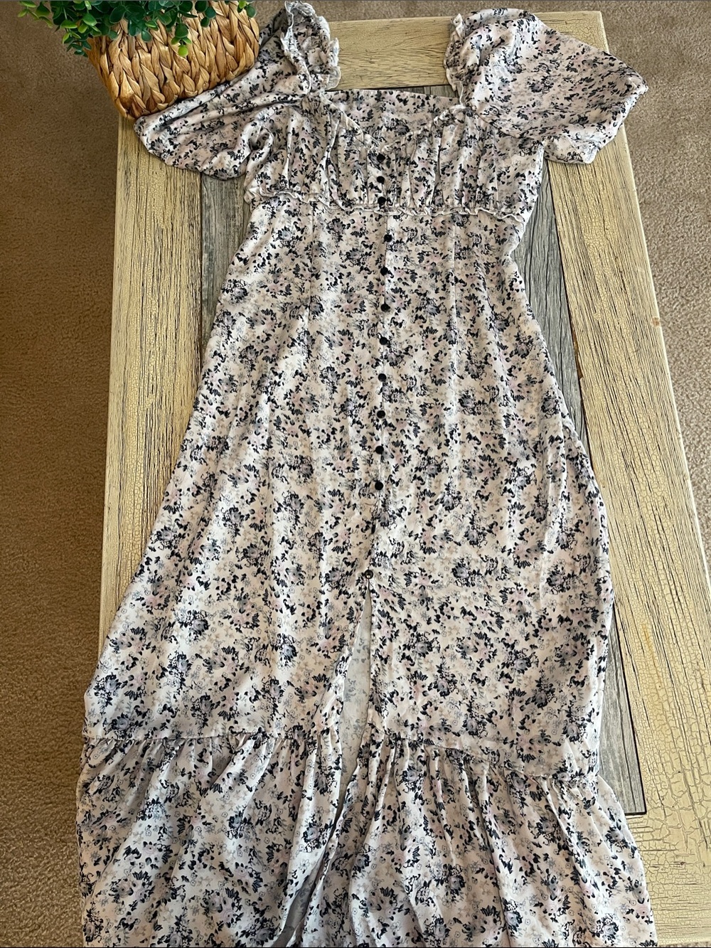 SHEIN Pink Floral Puff-Sleeve Maxi Dress